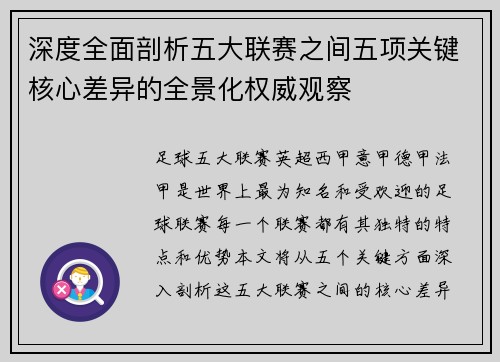 深度全面剖析五大联赛之间五项关键核心差异的全景化权威观察